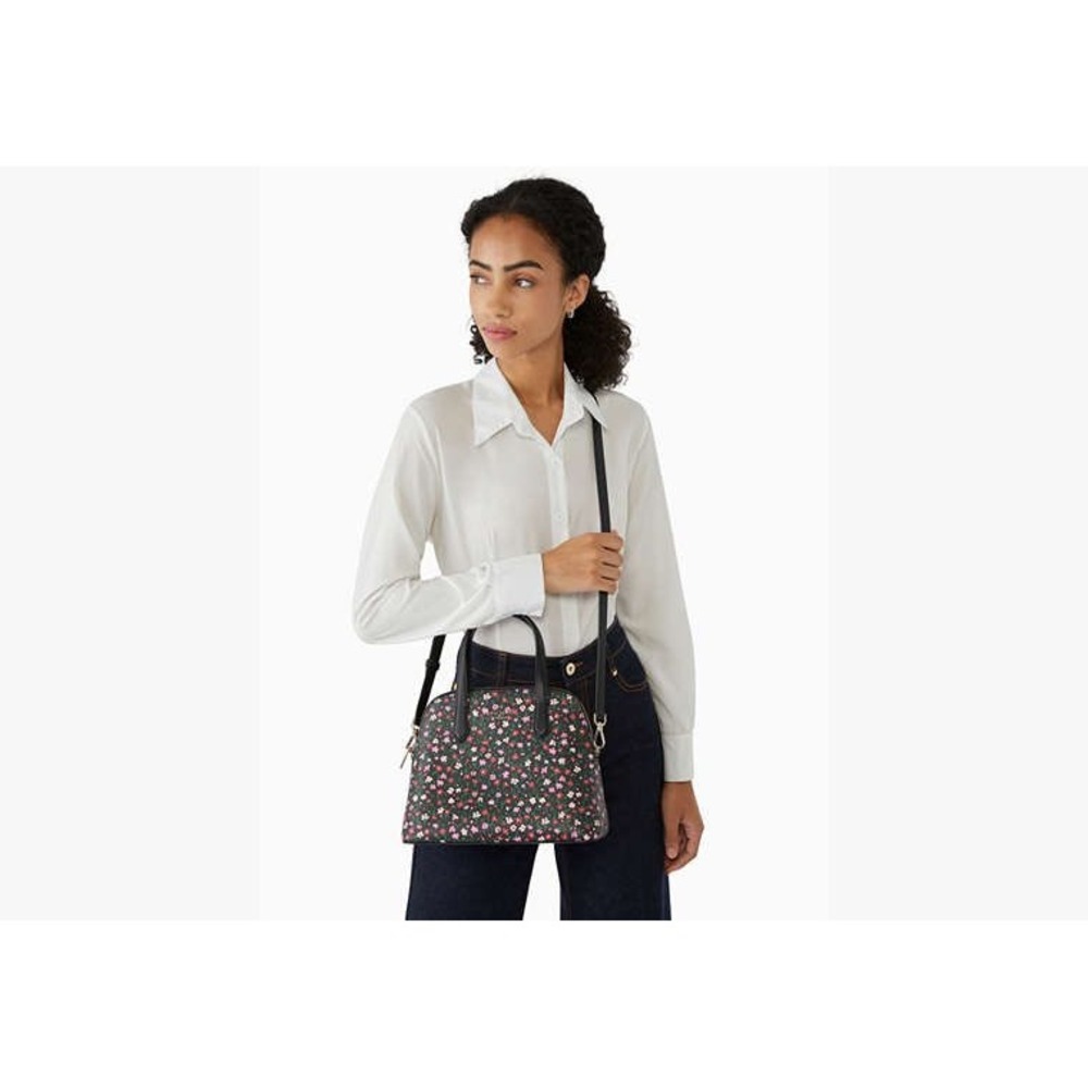 Kate Spade Schuyler‎ Medium Dome Satchel K9408 Floral Crossbody Handbag Black